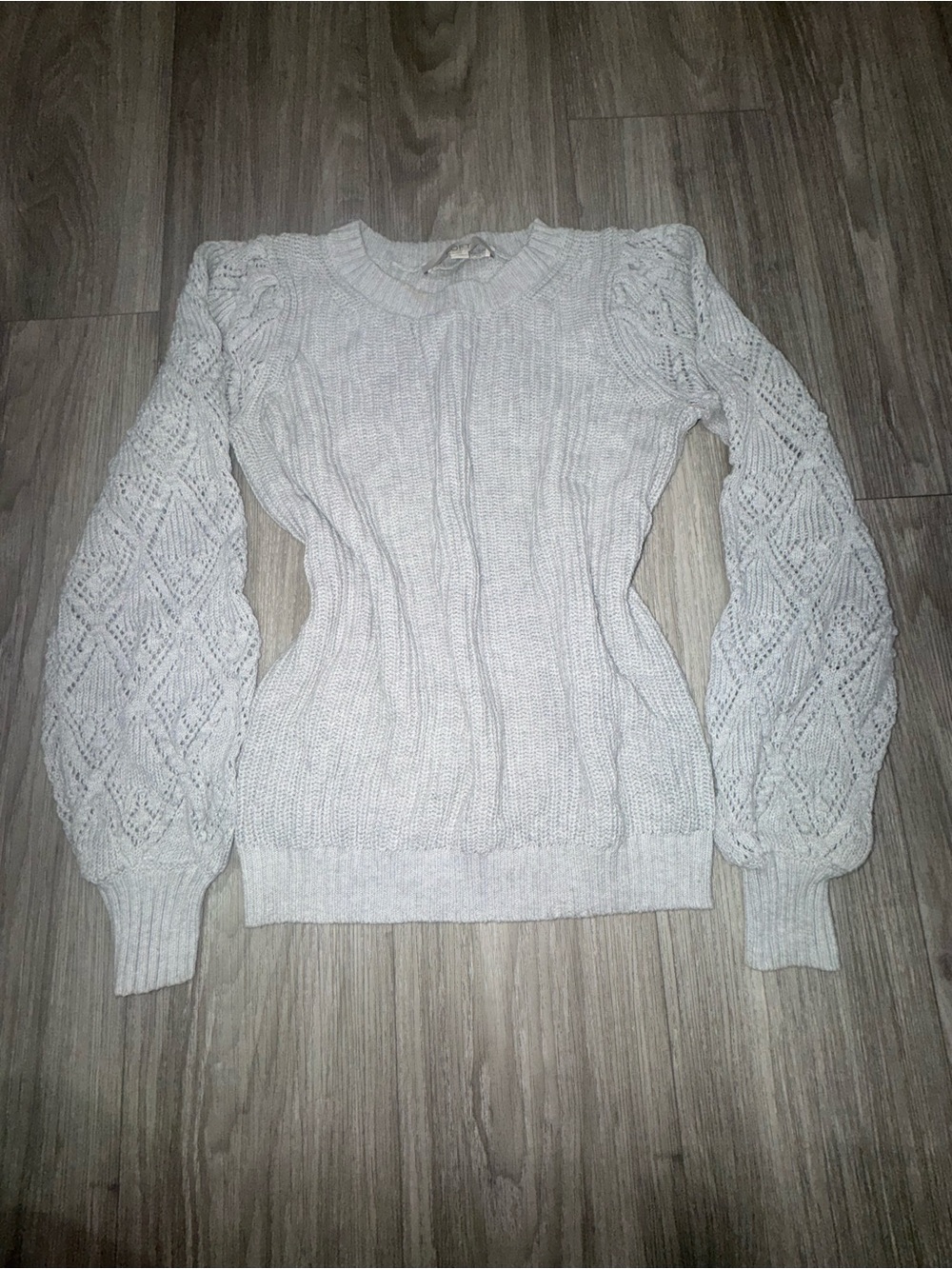 LOFT Cream Cable Knit Puff Sleeve Crew Sweater XS - Read Description